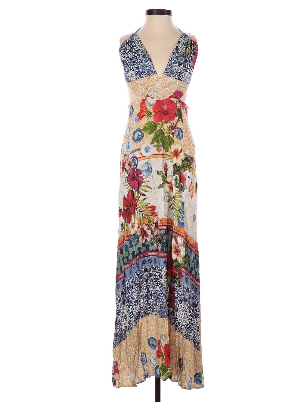 Farm Rio tropical patchwork boho festival halter maxi dress Small - Picture 1 of 9